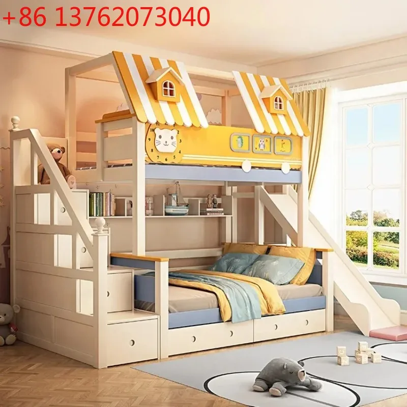 Bunk Bed With Stairs And Slide - Деревянная двухъярусная кровать для детской комнаты