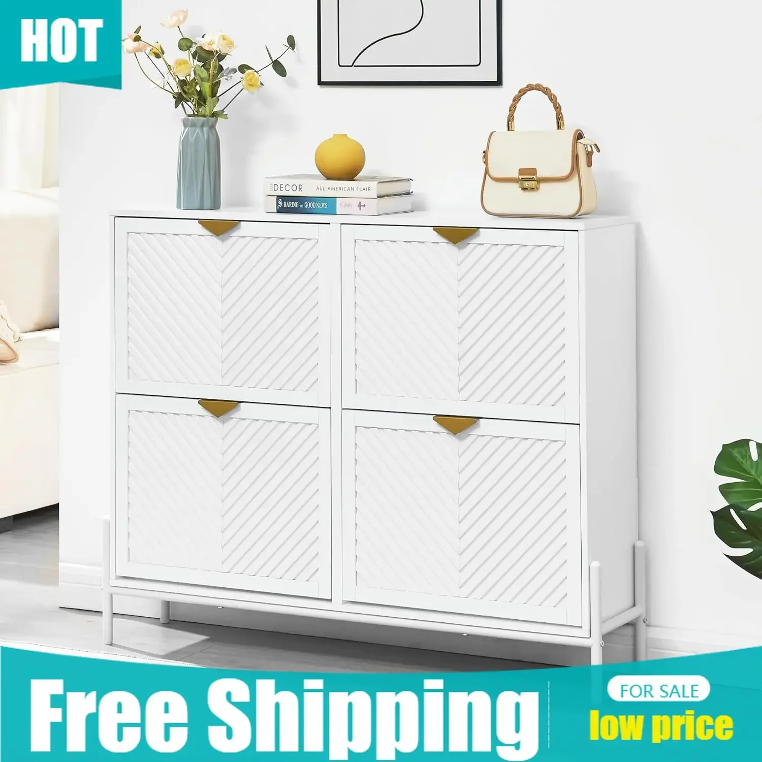 Shoe Rack Cabinet Narrow Entryway - Тумба для обуви с 4 откидными