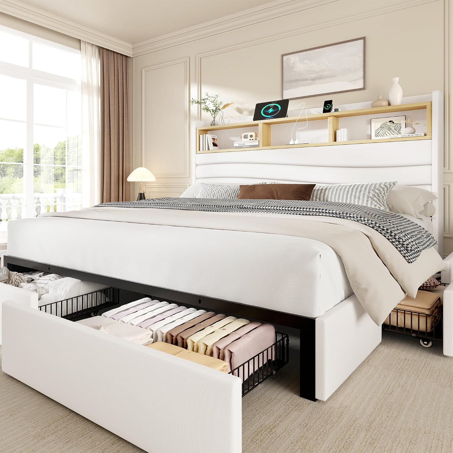 King Size Bed Frame With Storage Drawers - Кровать размера King Size с 6