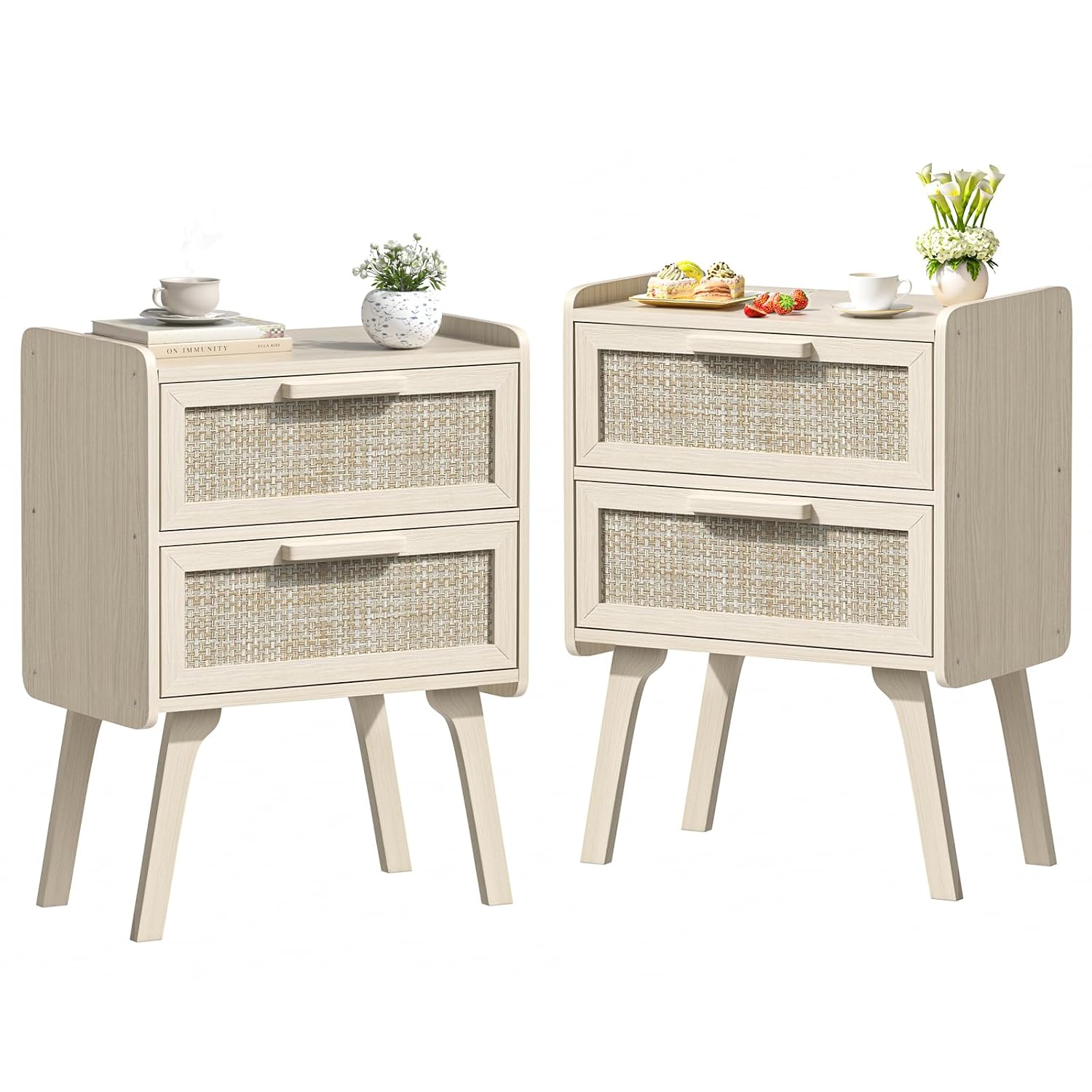 Solid Wood Nightstand 2 Drawers - Комплект из 2-х прикроватных тумбочек из