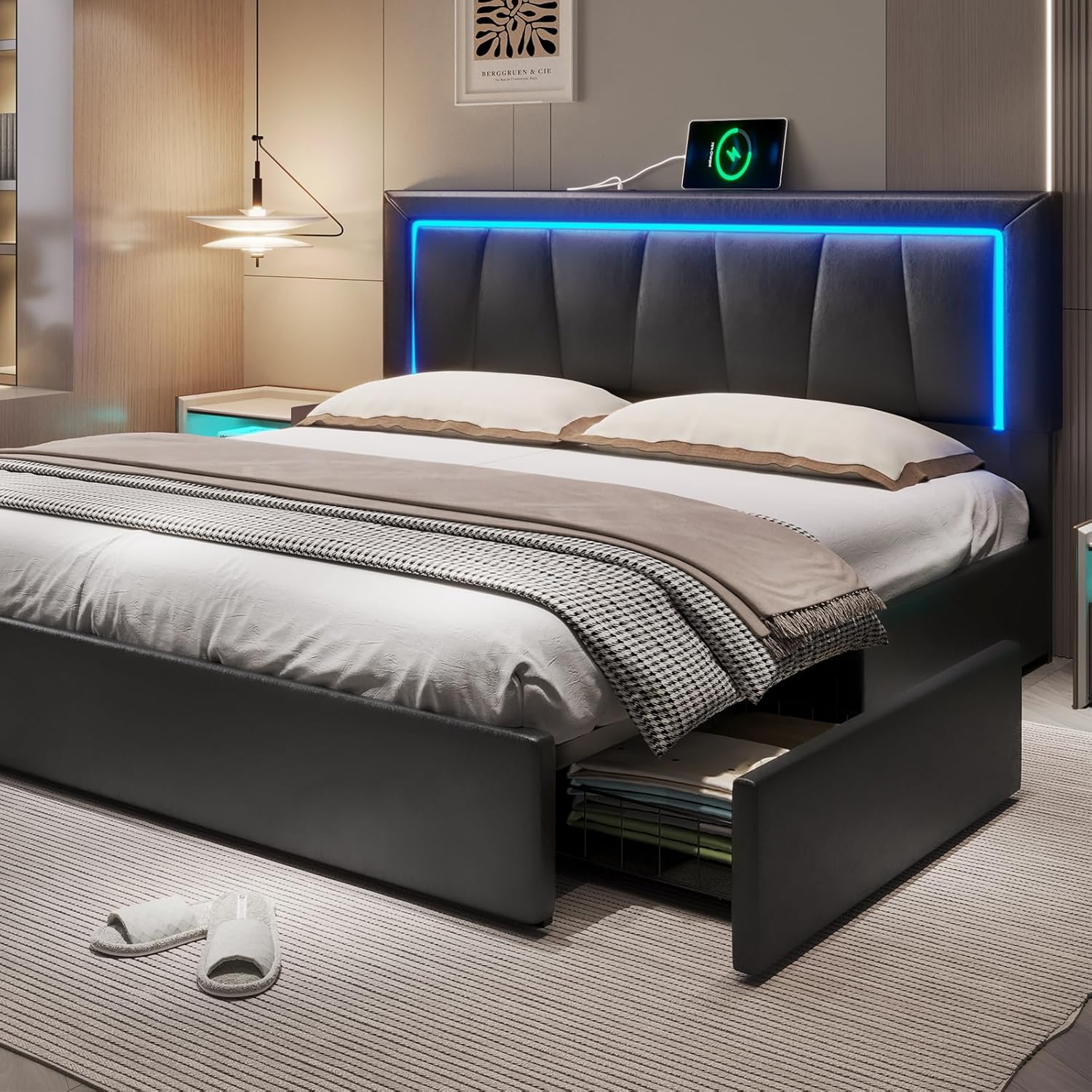 King Size Bed Frame With Storage Drawers - Кровать размера California King с 4