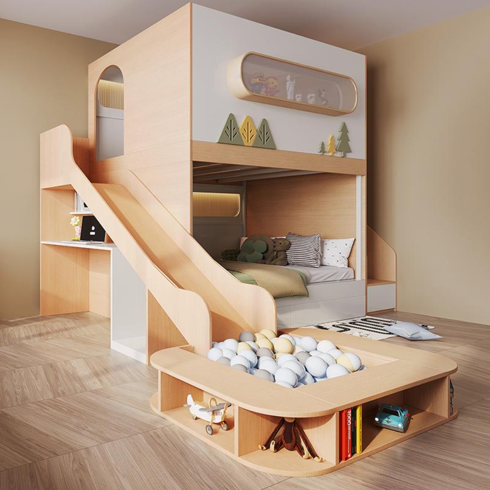 Bunk Bed With Stairs And Slide - Детская двухъярусная кровать-капсула с горкой и