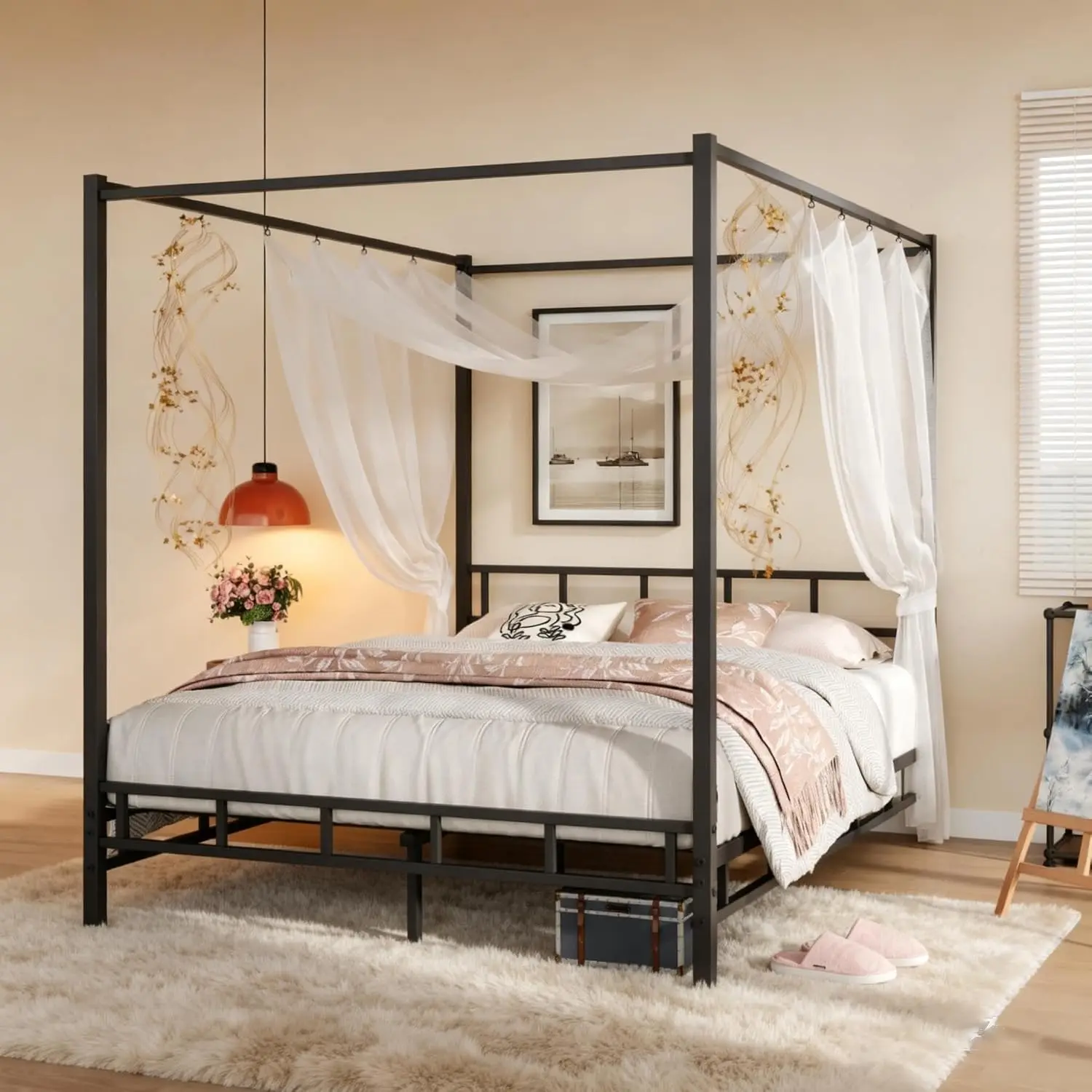 Canopy Bed Frame Metal Queen - Металлическая кровать с балдахином, размер Queen,