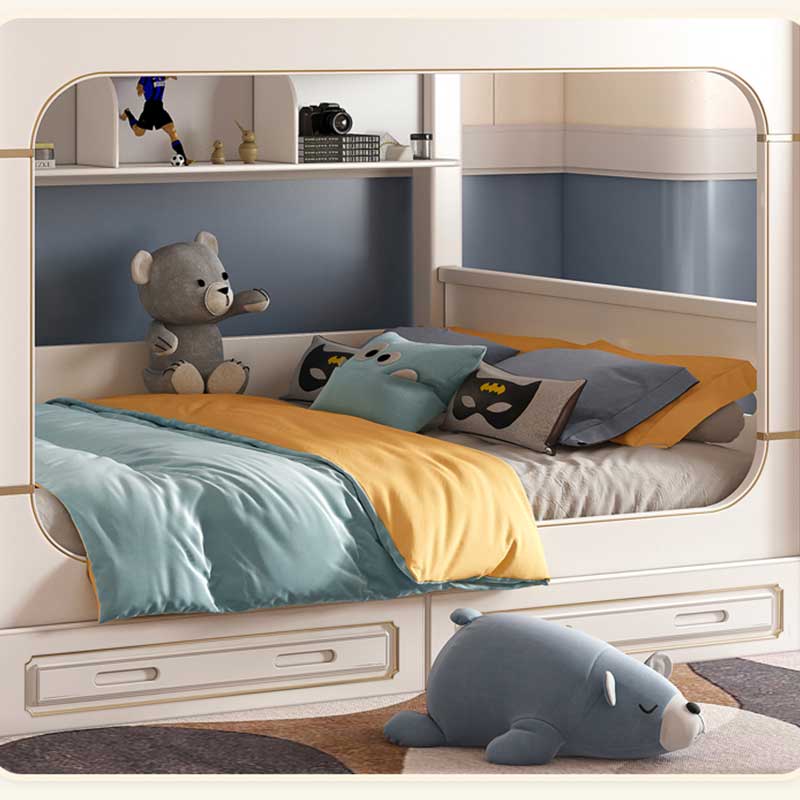 Bunk Bed With Stairs And Slide - Современный белый деревянный двухъярусный детский домик-кровать