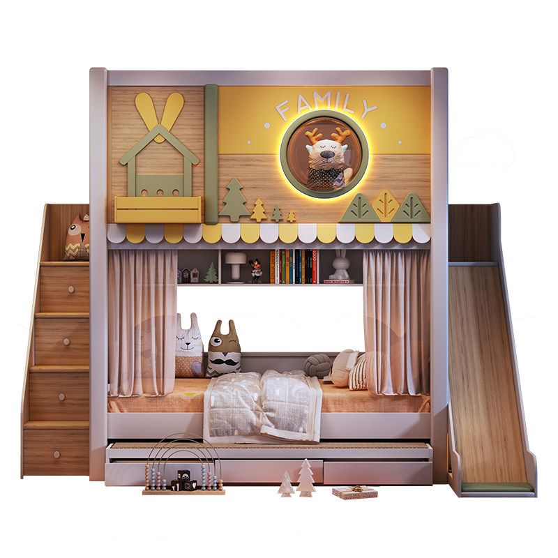 Bunk Bed With Stairs And Slide - Современная двухъярусная кровать в лесном стиле