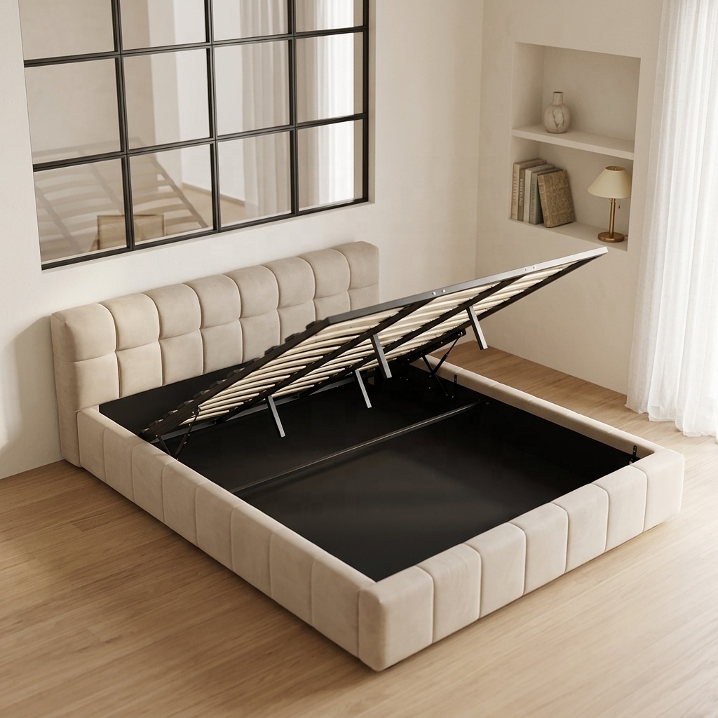 Gas Lift Storage Bed Hydraulic - Современная мягкая кровать с обивкой из