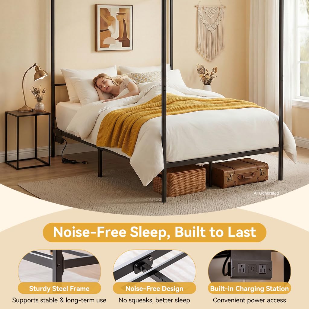 Металлическая кровать-диван ра – обзор и цена Canopy Bed Frame Metal Queen
