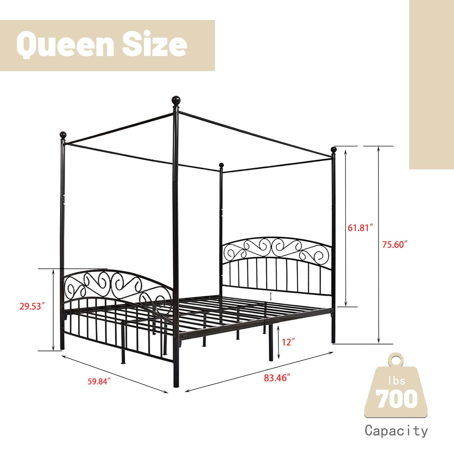 Металлическая кровать-балдахин – обзор и цена Canopy Bed Frame Metal Queen