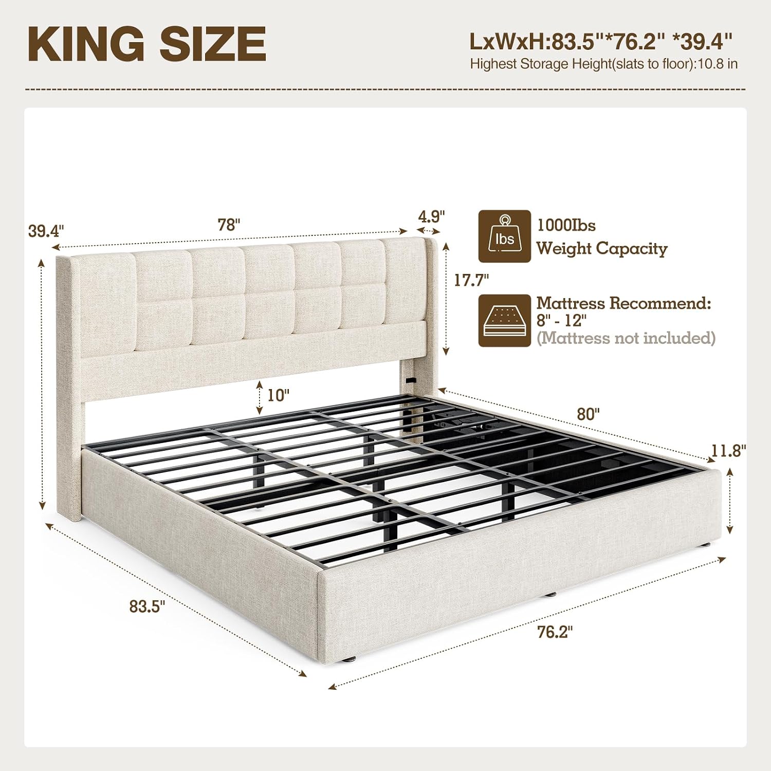 Каркас кровати King с гидравли – обзор и цена Gas Lift Storage Bed Hydraulic