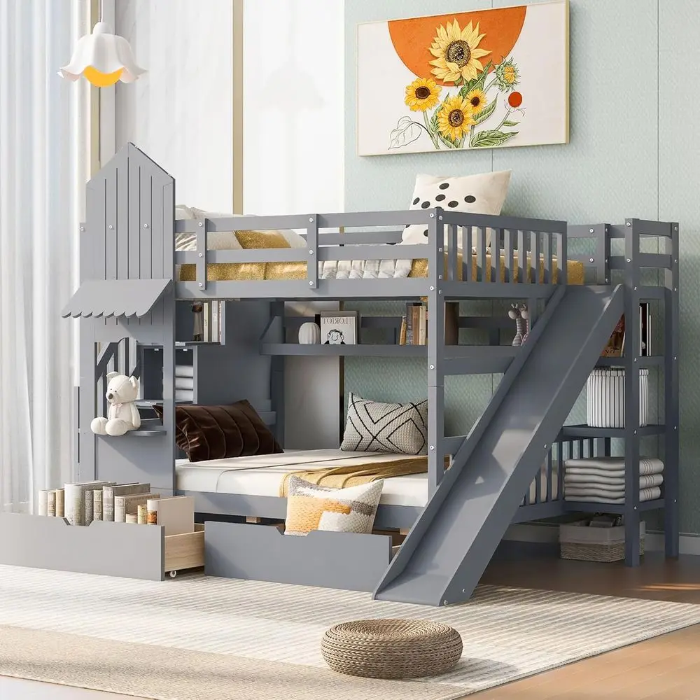 Двухъярусная кровать размера F – обзор и цена Bunk Bed With Stairs And Slide