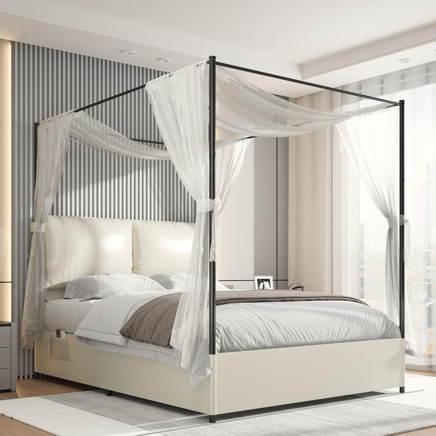 Кровать-королева с балдахином, – обзор и цена Canopy Bed Frame Metal Queen