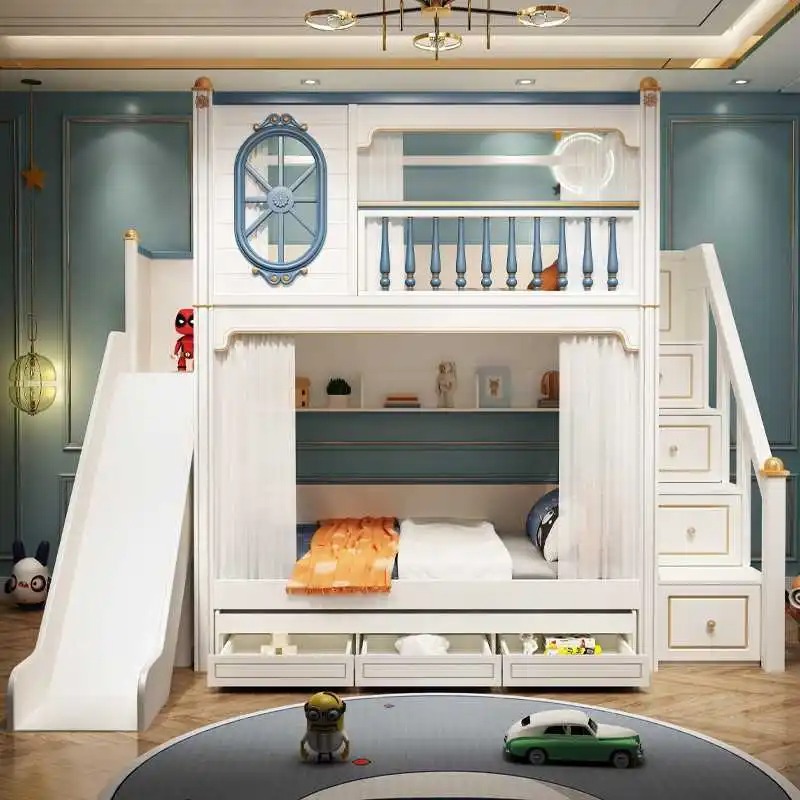 -Для роскошной детской мебели  – обзор и цена Bunk Bed With Stairs And Slide