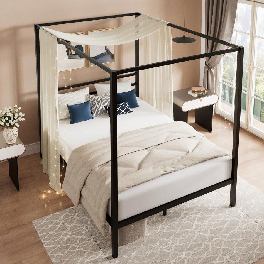 Черная кровать-балдахин, разме – обзор и цена Canopy Bed Frame Metal Queen