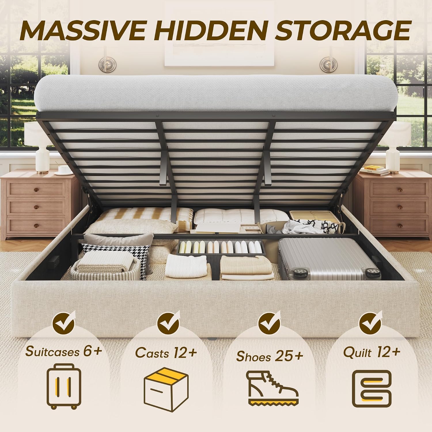 Кровать King Size с подъемным  – обзор и цена Gas Lift Storage Bed Hydraulic