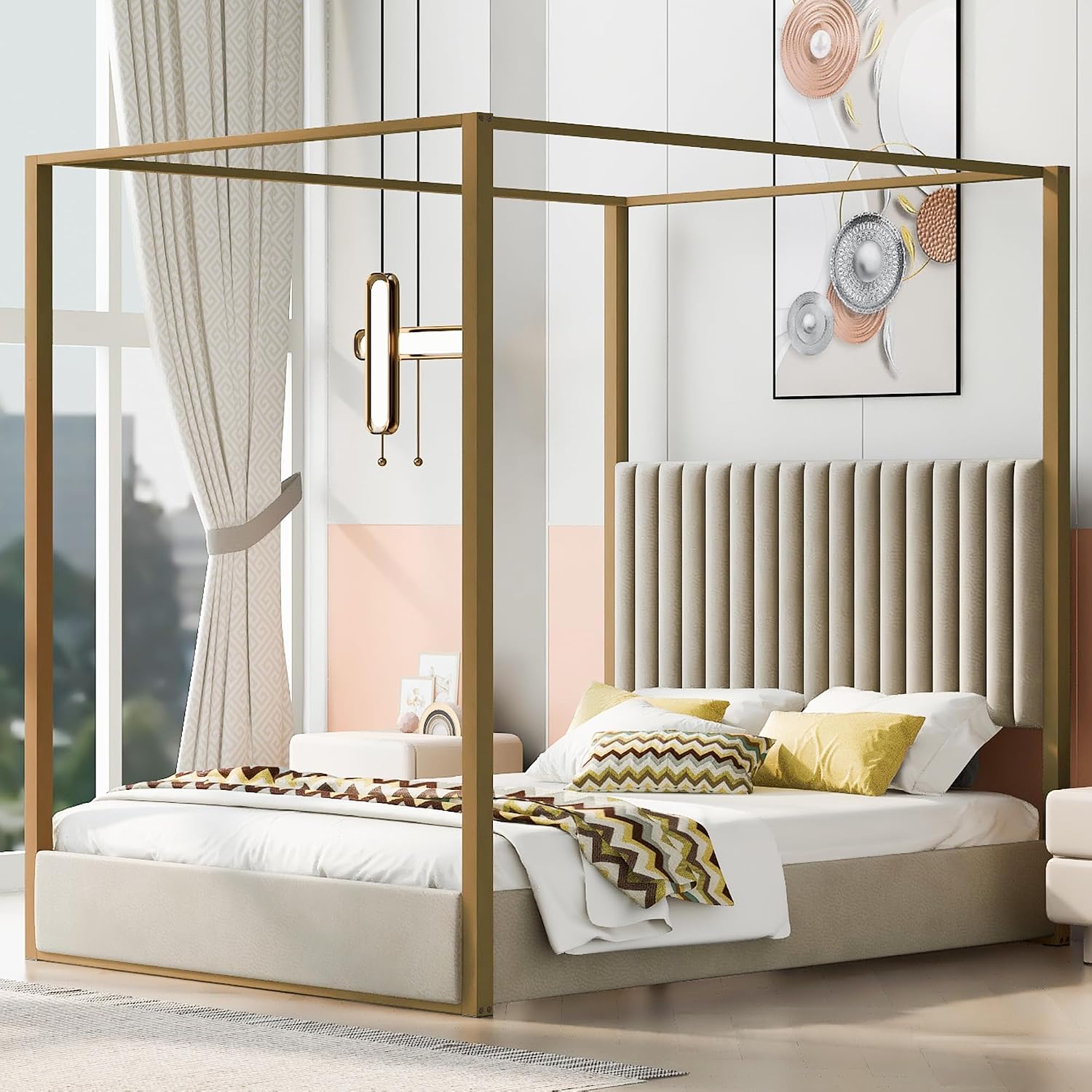 Современная кровать-платформа  – обзор и цена Canopy Bed Frame Metal Queen