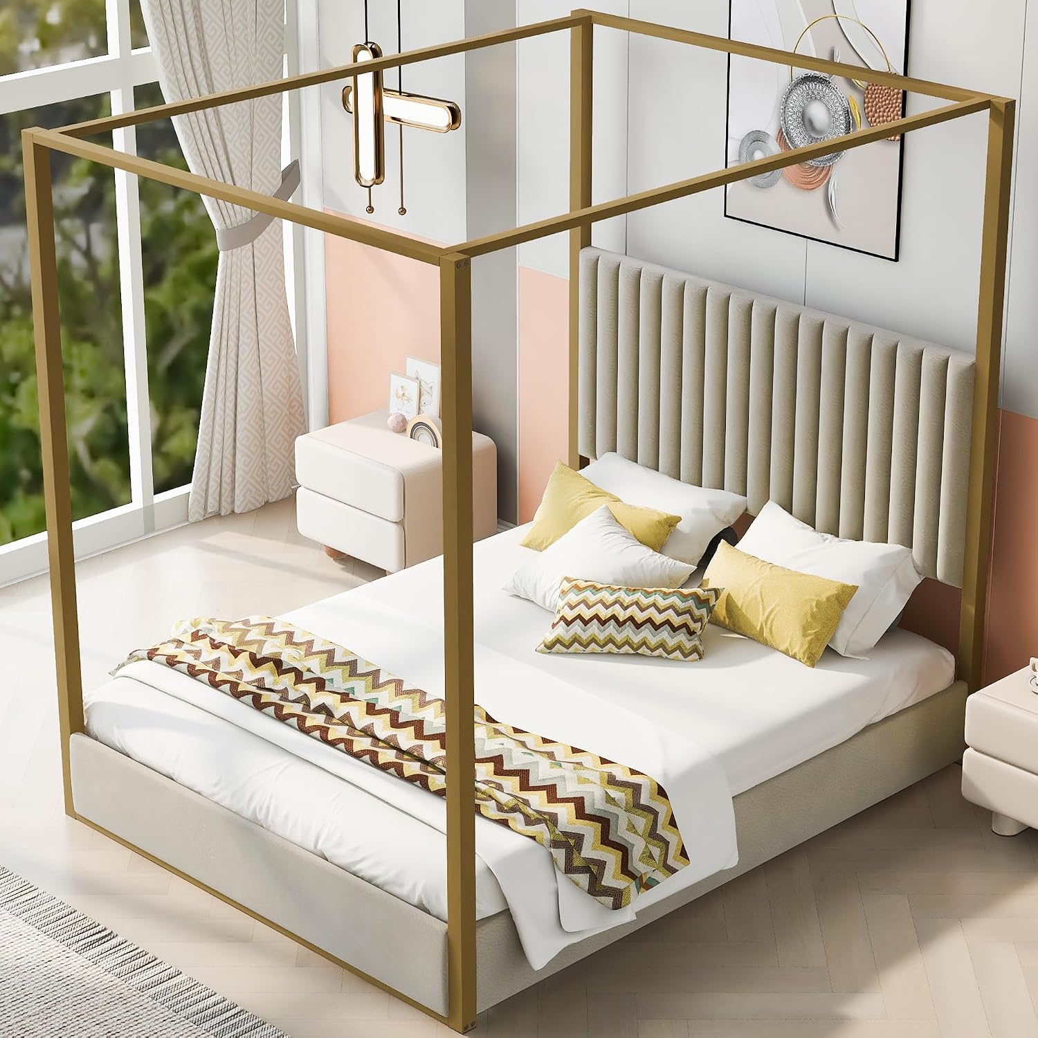 Современная кровать-платформа  – обзор и цена Canopy Bed Frame Metal Queen