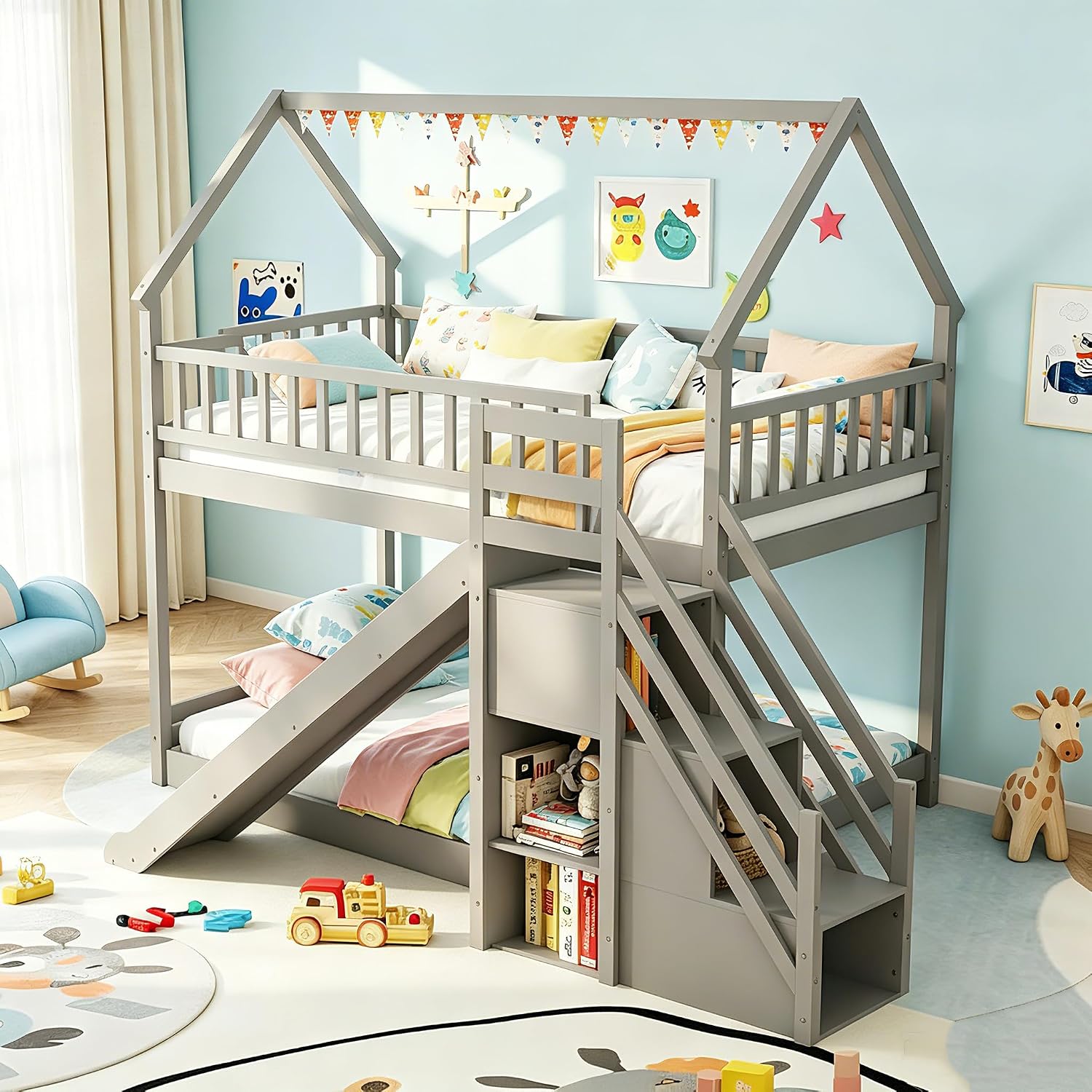 Двухъярусная кровать с двумя о – обзор и цена Bunk Bed With Stairs And Slide