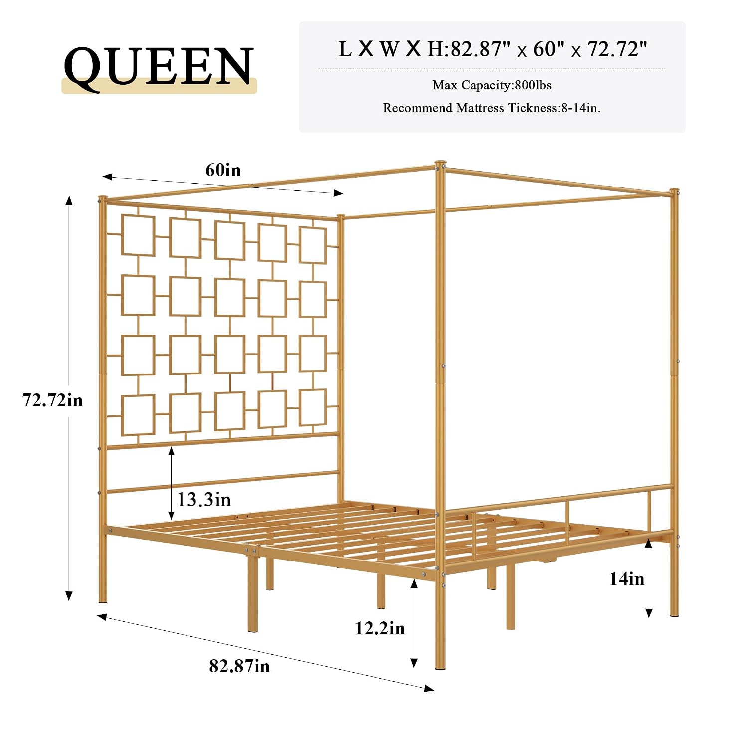 Кровать-королева с балдахином, – обзор и цена Canopy Bed Frame Metal Queen