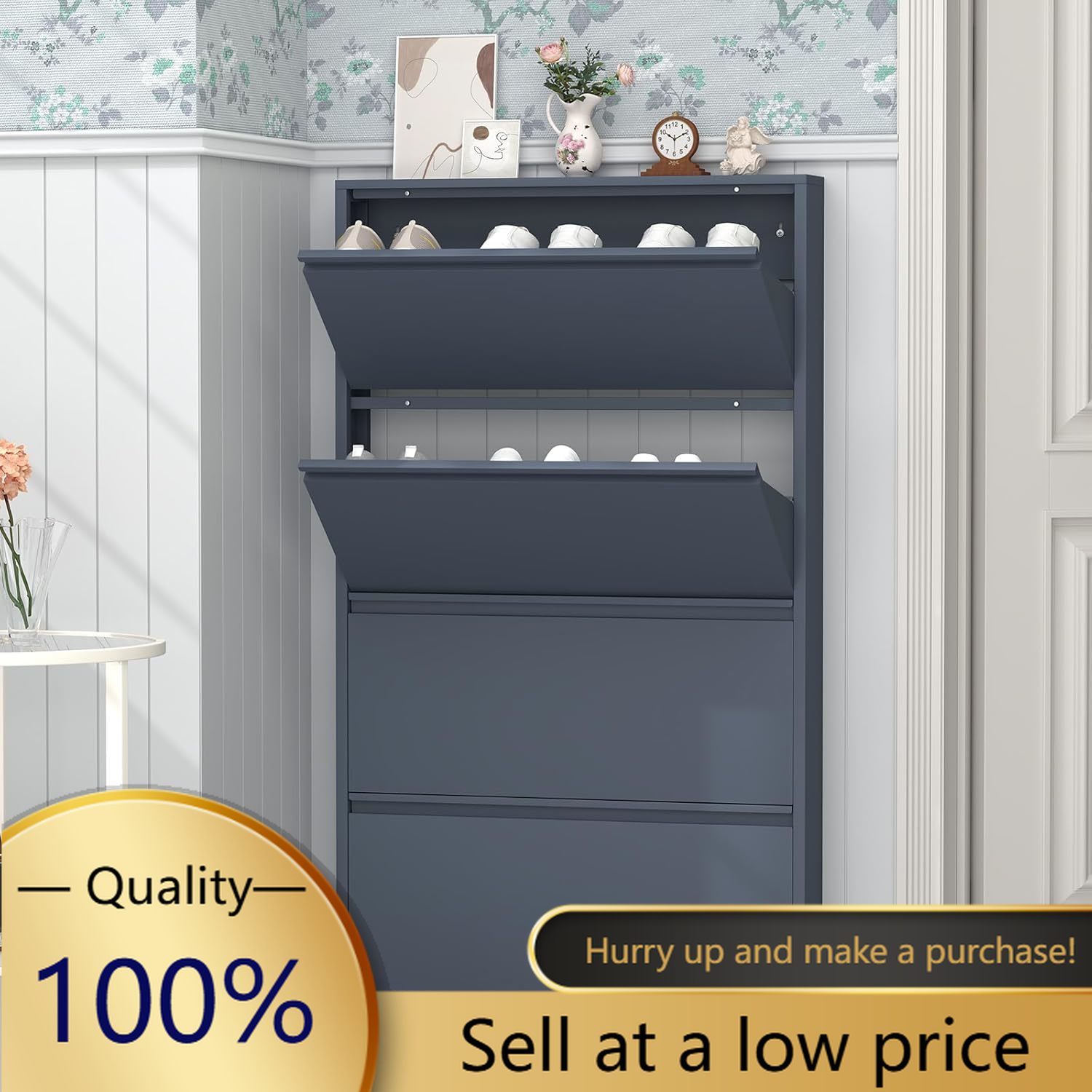 Тумба для обуви с 4 откидными  – обзор и цена Shoe Rack Cabinet Narrow Entryway
