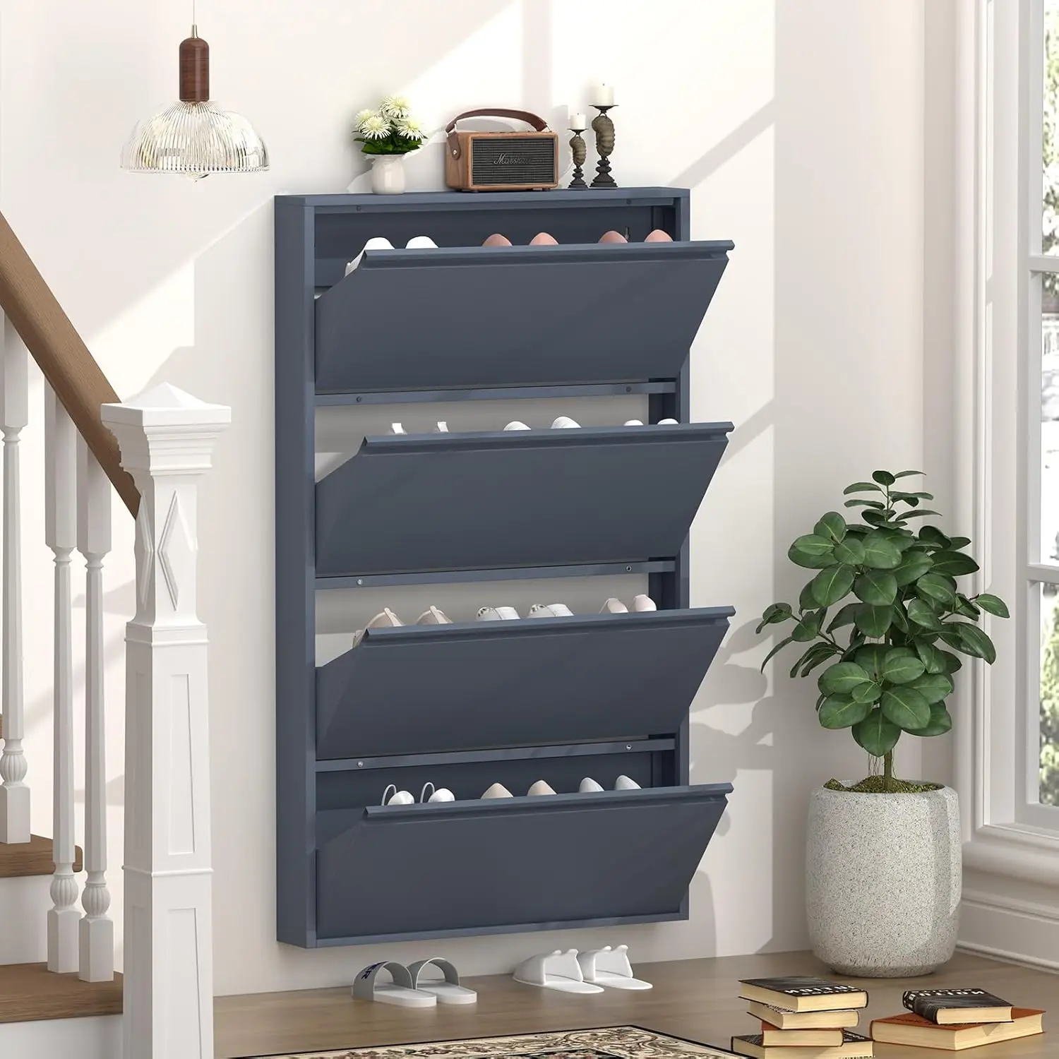 Тумба для обуви с 4 откидными  – обзор и цена Shoe Rack Cabinet Narrow Entryway